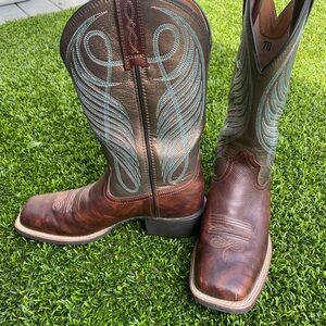 Brown and Blue Embroidered Cowboy Boots